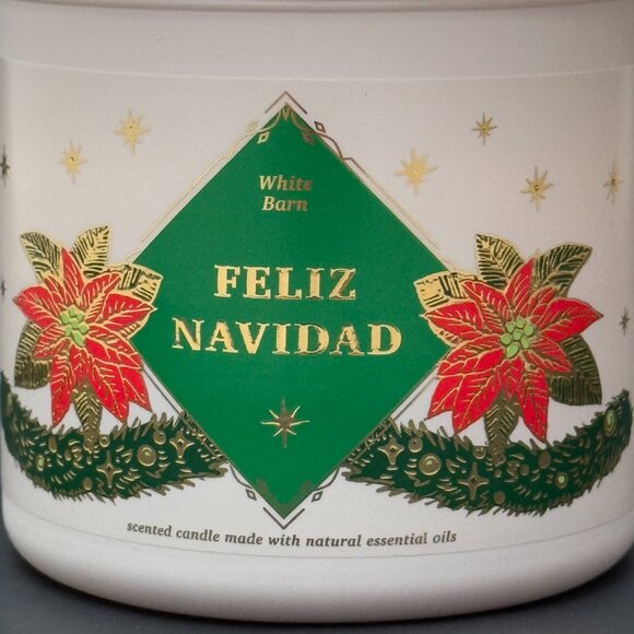 BBW Feliz Navidad Champurrado White Barn Bath & Body Works 3 Wick Candle - Picture 4 of 12